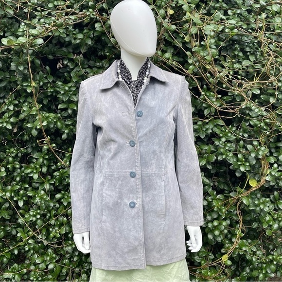 Outbrook Gray Long Genuine Suede Leather Button Down Coat - Picture 2 of 11